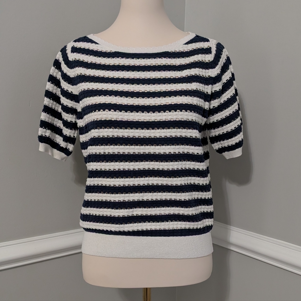 EUC LOFT Navy And White Knit Shirt
